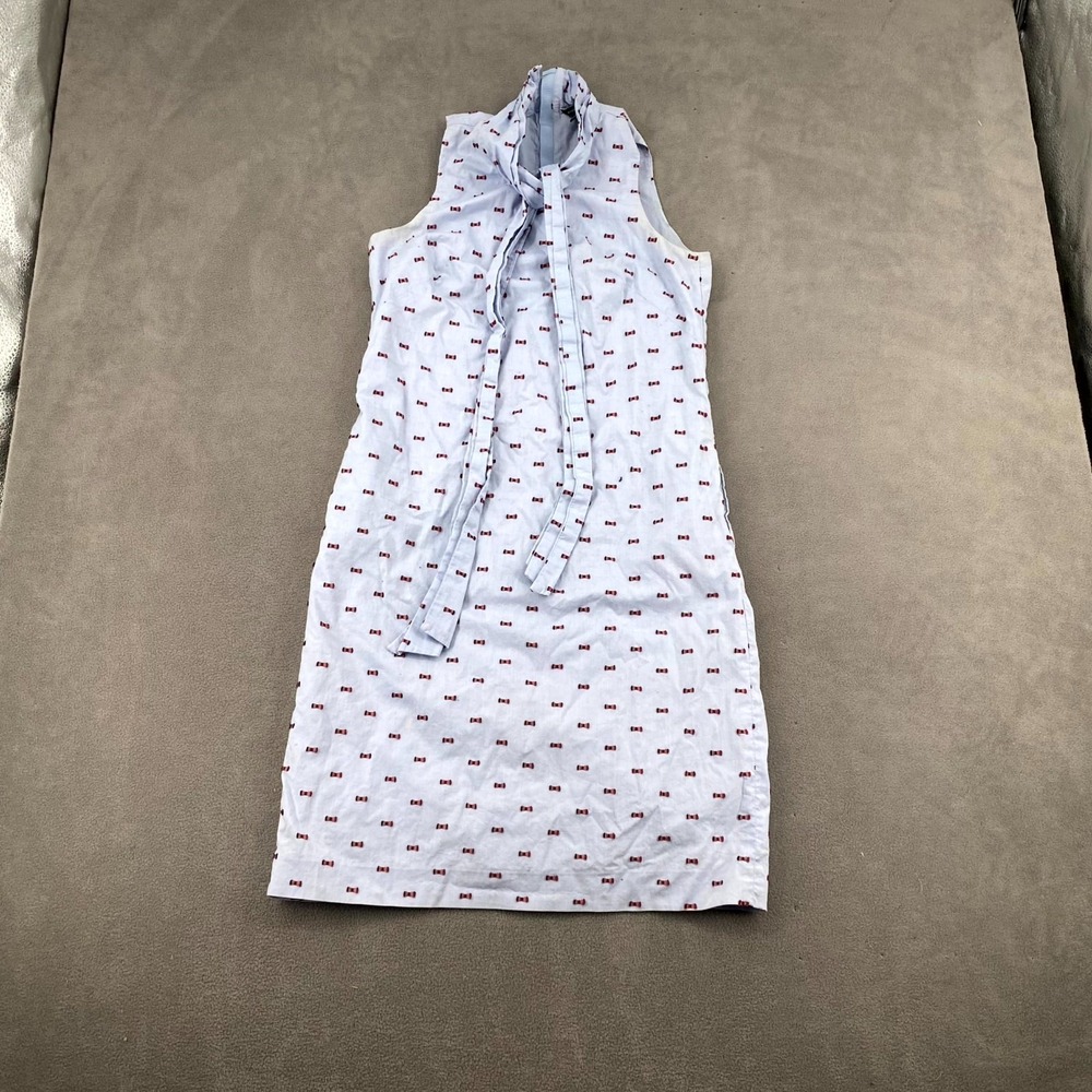 Banana Republic Shift Dress Womens 2 Blue Allover Bow Print High Neck Back Zip‎